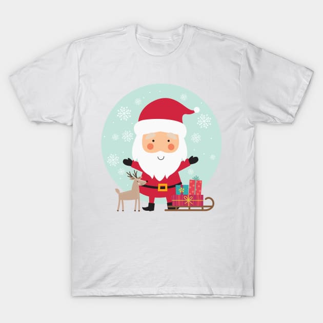 Christmas Santa With Gifts & Reindeer T-Shirt by JabsCreative